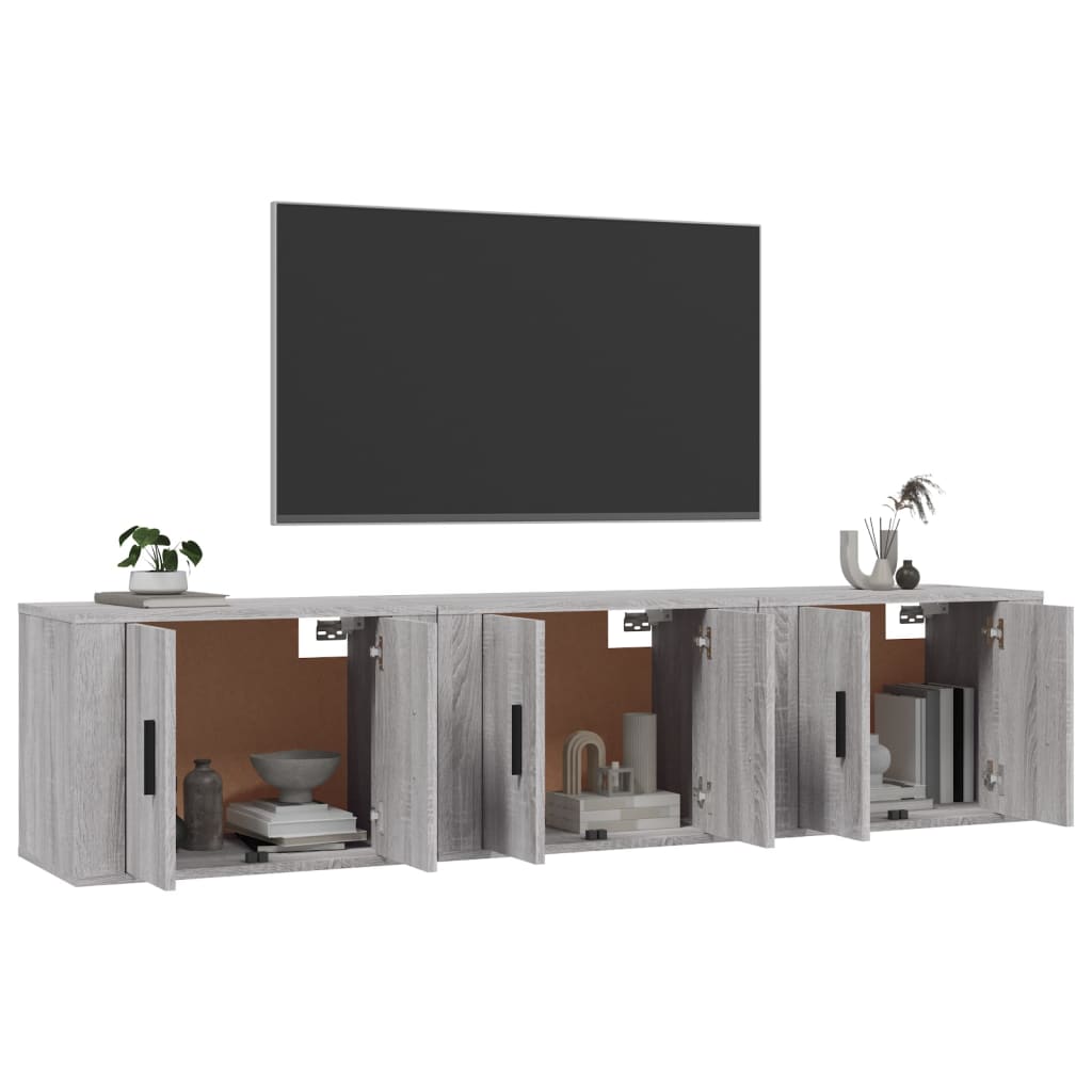 Móveis de TV de parede 3 pcs 57x34,5x40 cm cinzento sonoma