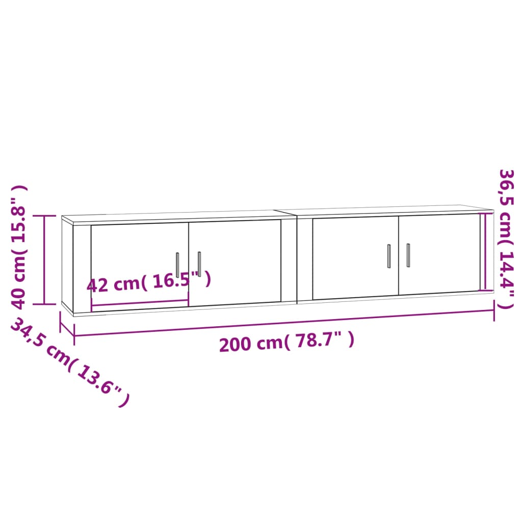 Móveis de TV de parede 2 pcs 100x34,5x40 cm cinzento cimento