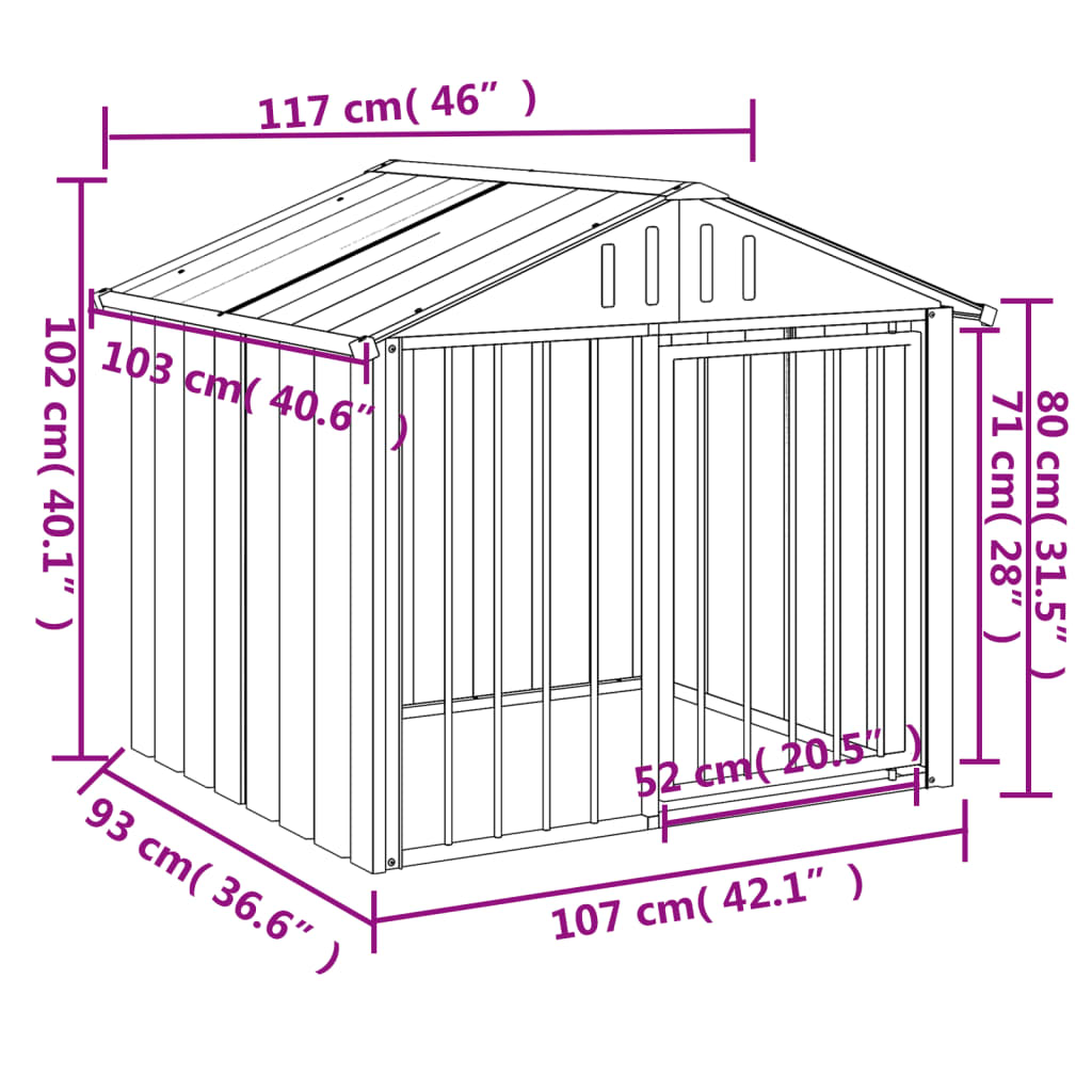 Casota para cães com teto 117x103x102 cm aço galvanizado preto