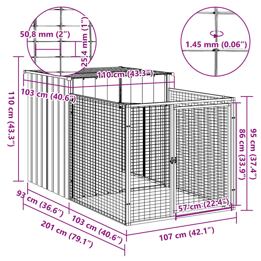 Casota para cães com parque aço galvanizado antracite