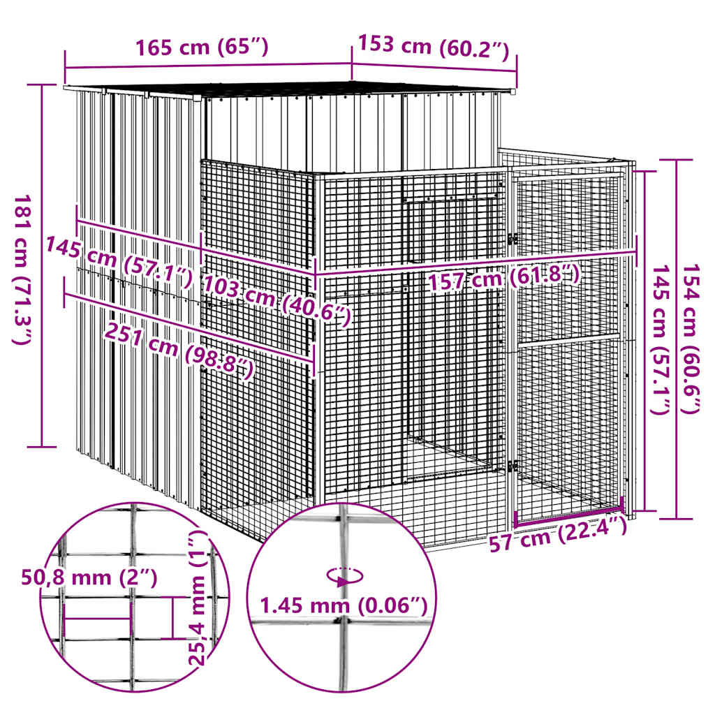 Casota para cães com parque aço galvanizado cinzento-claro