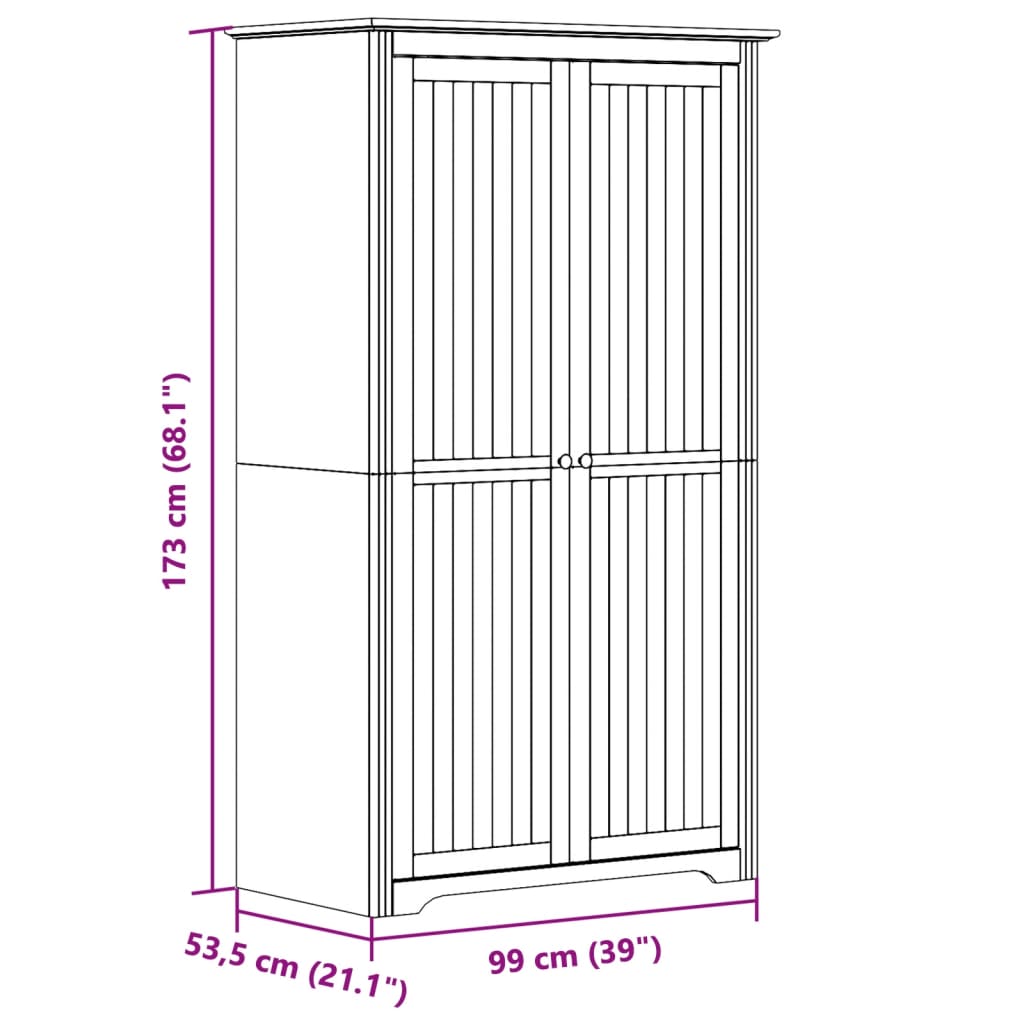 Roupeiro BODO 99x53,5x173 cm madeira de pinho maciça branco