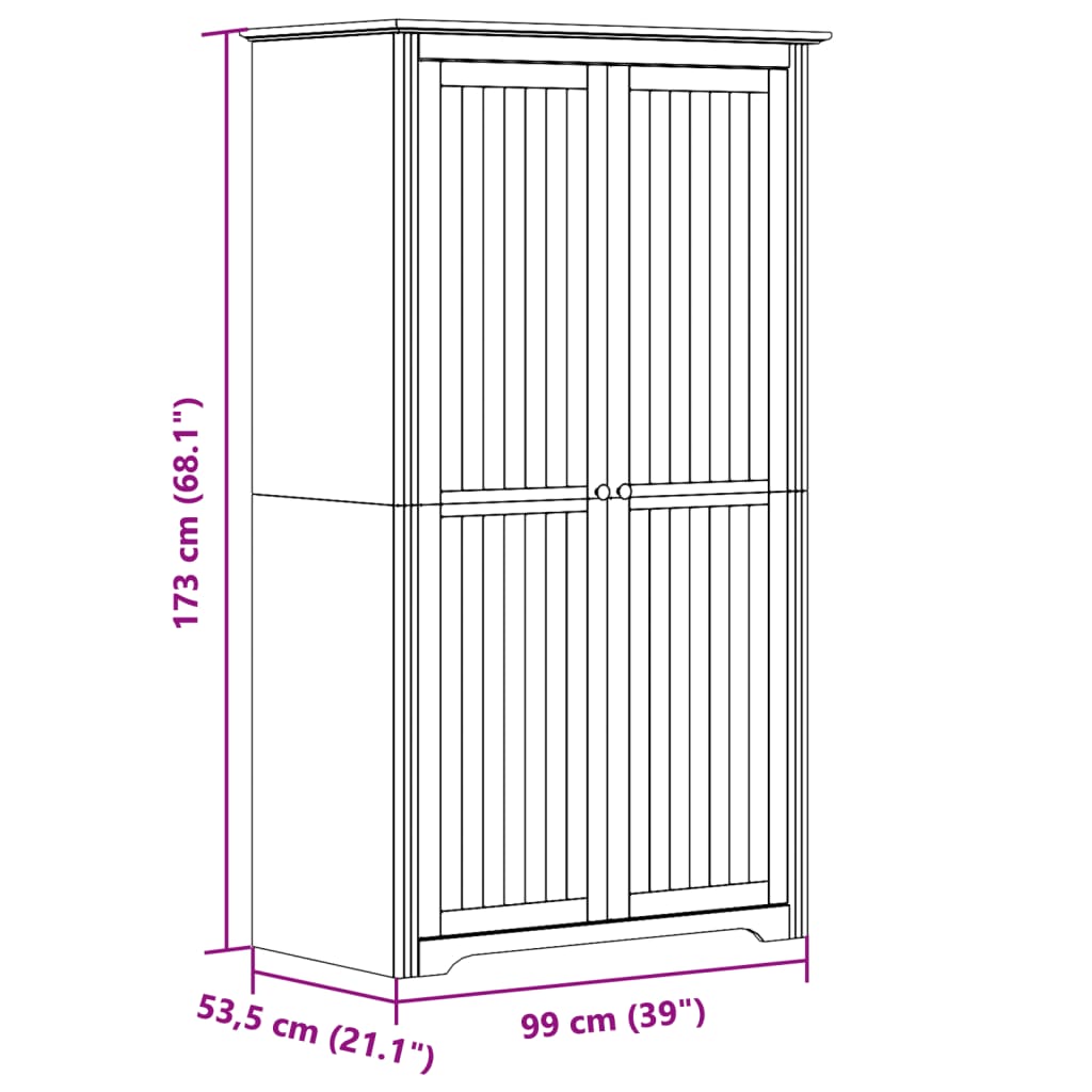 Roupeiro BODO 99x53,5x173 cm pinho maciço branco e castanho