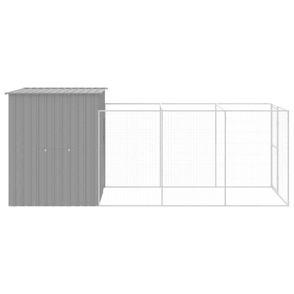 Casota cães c/ parque 165x455x181 cm aço galvaniz. cinza-claro