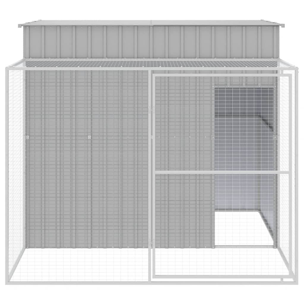 Casota cães c/ parque 214x253x181 cm aço galvaniz. cinza-claro