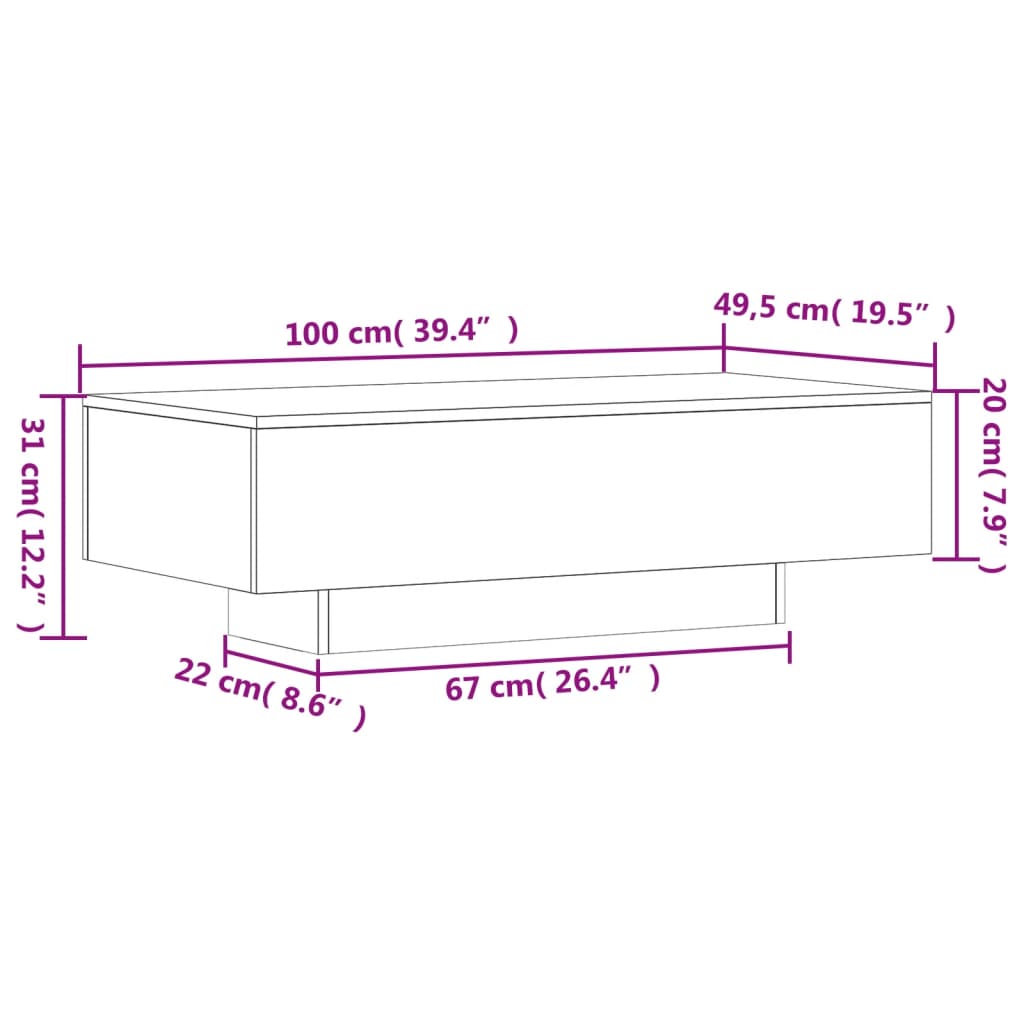Mesa de centro 100x49,5x31 cm derivados de madeira branco