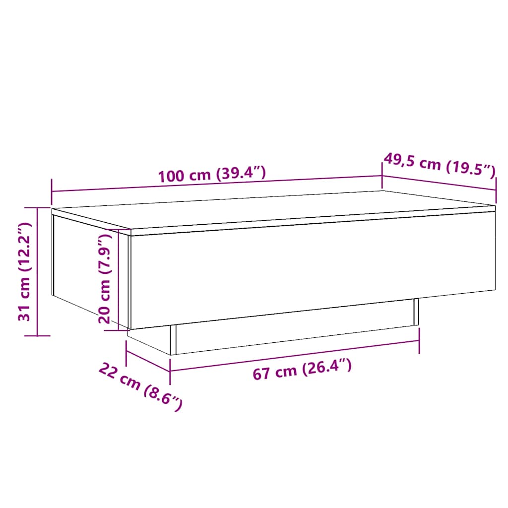 Mesa de centro 100x49,5x31 cm derivados de madeira preto