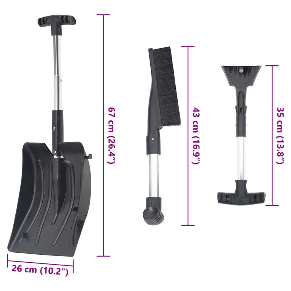 Kit pá de neve 3 em 1 alumínio preto