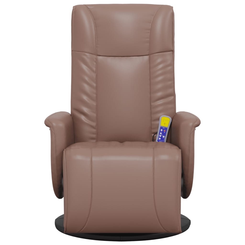 Poltrona massagens recl. c/ apoio pés couro artificial castanho