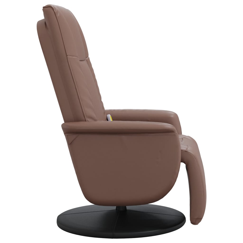 Poltrona massagens recl. c/ apoio pés couro artificial castanho