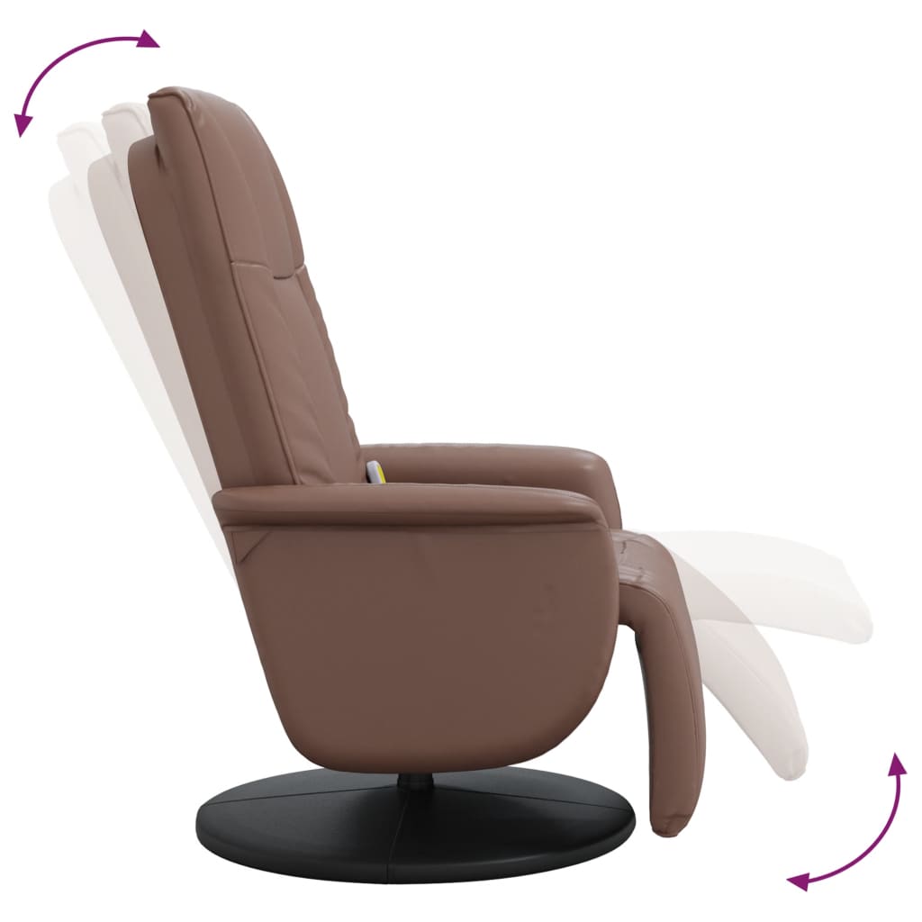 Poltrona massagens recl. c/ apoio pés couro artificial castanho