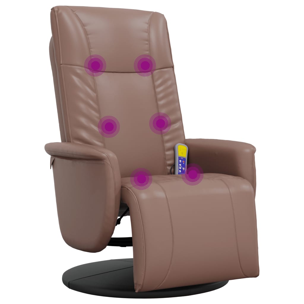 Poltrona massagens recl. c/ apoio pés couro artificial castanho