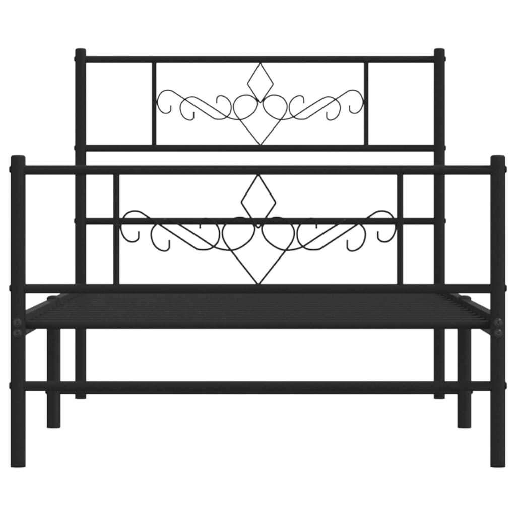 Estrutura de cama com cabeceira e pés 90x200 cm metal preto