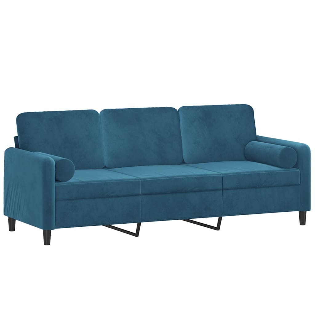 Sofá 3 lugares c/ almofadas decorativas 180 cm veludo azul
