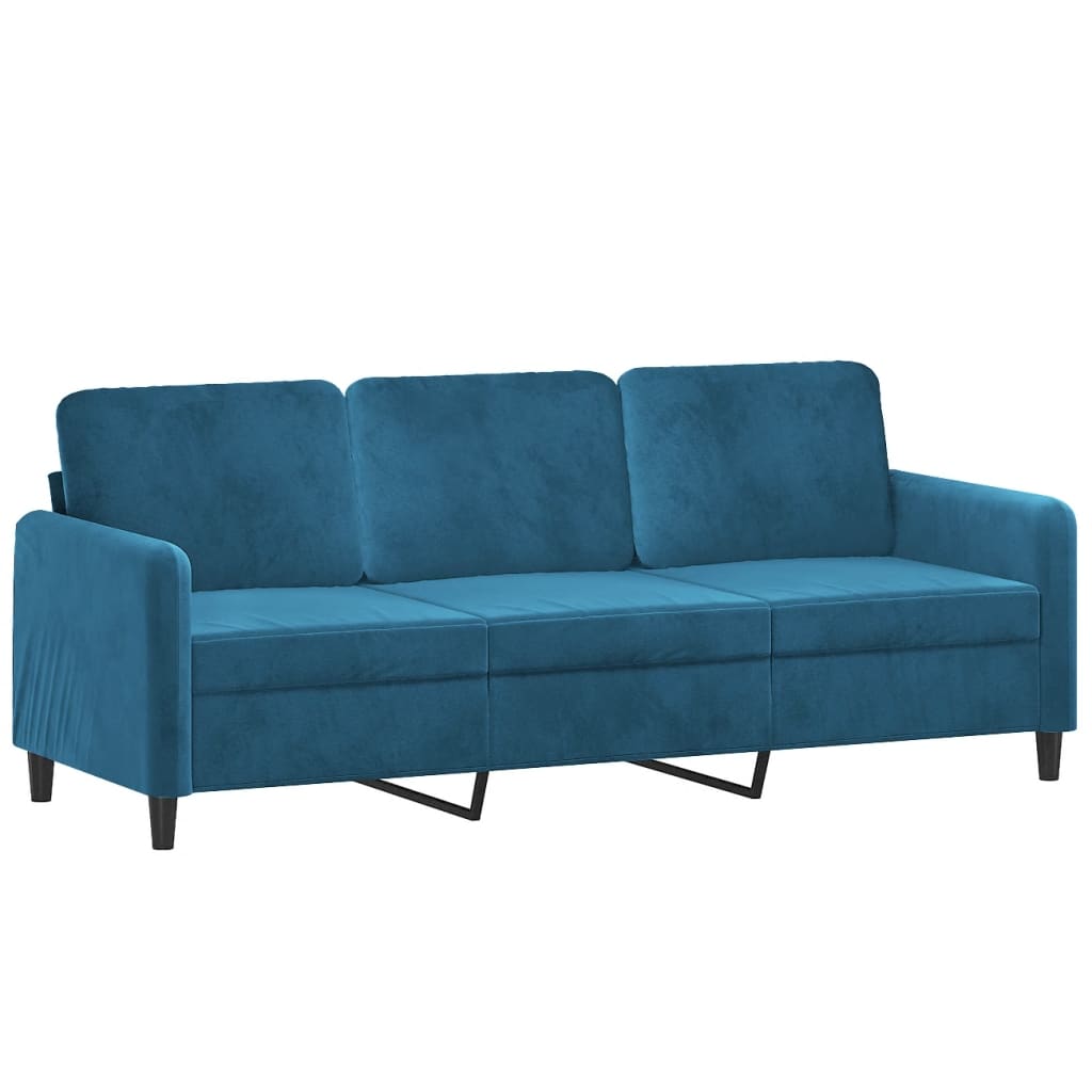 Sofá 3 lugares c/ almofadas decorativas 180 cm veludo azul