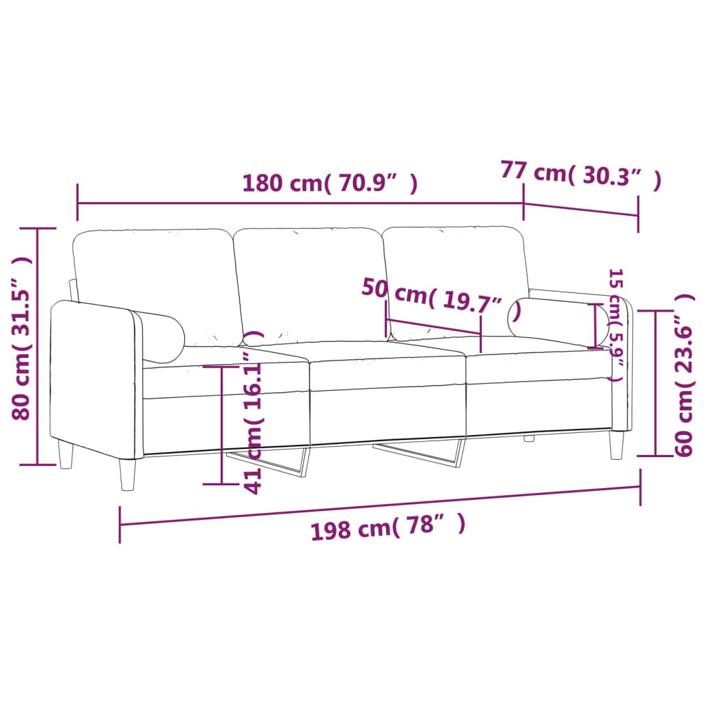 Sofá 3 lugares c/ almofadas decorativas 180 cm veludo azul