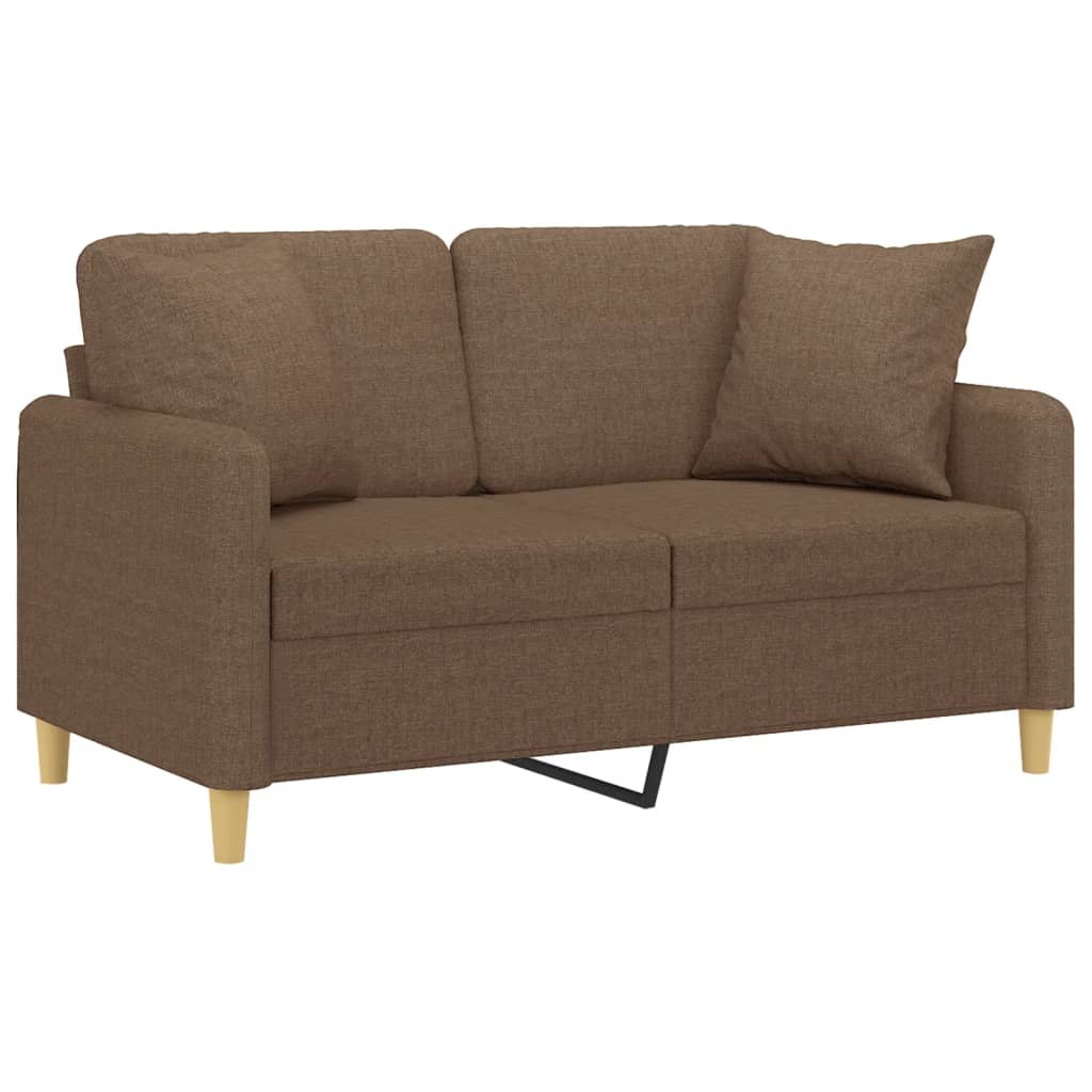 Sofá 2 lugares + almofadas decorativas 120 cm tecido castanho