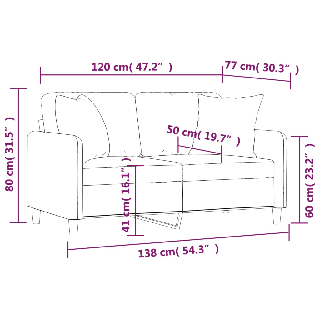 Sofá 2 lugares + almofadas decorativas 120 cm tecido castanho