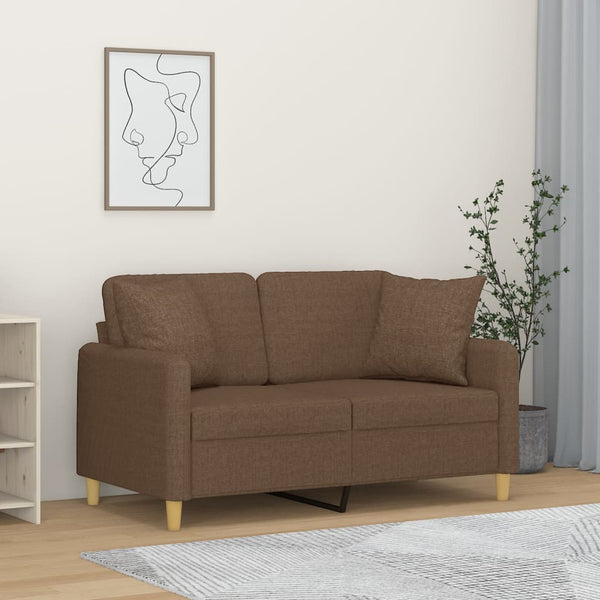 Sofá 2 lugares + almofadas decorativas 120 cm tecido castanho