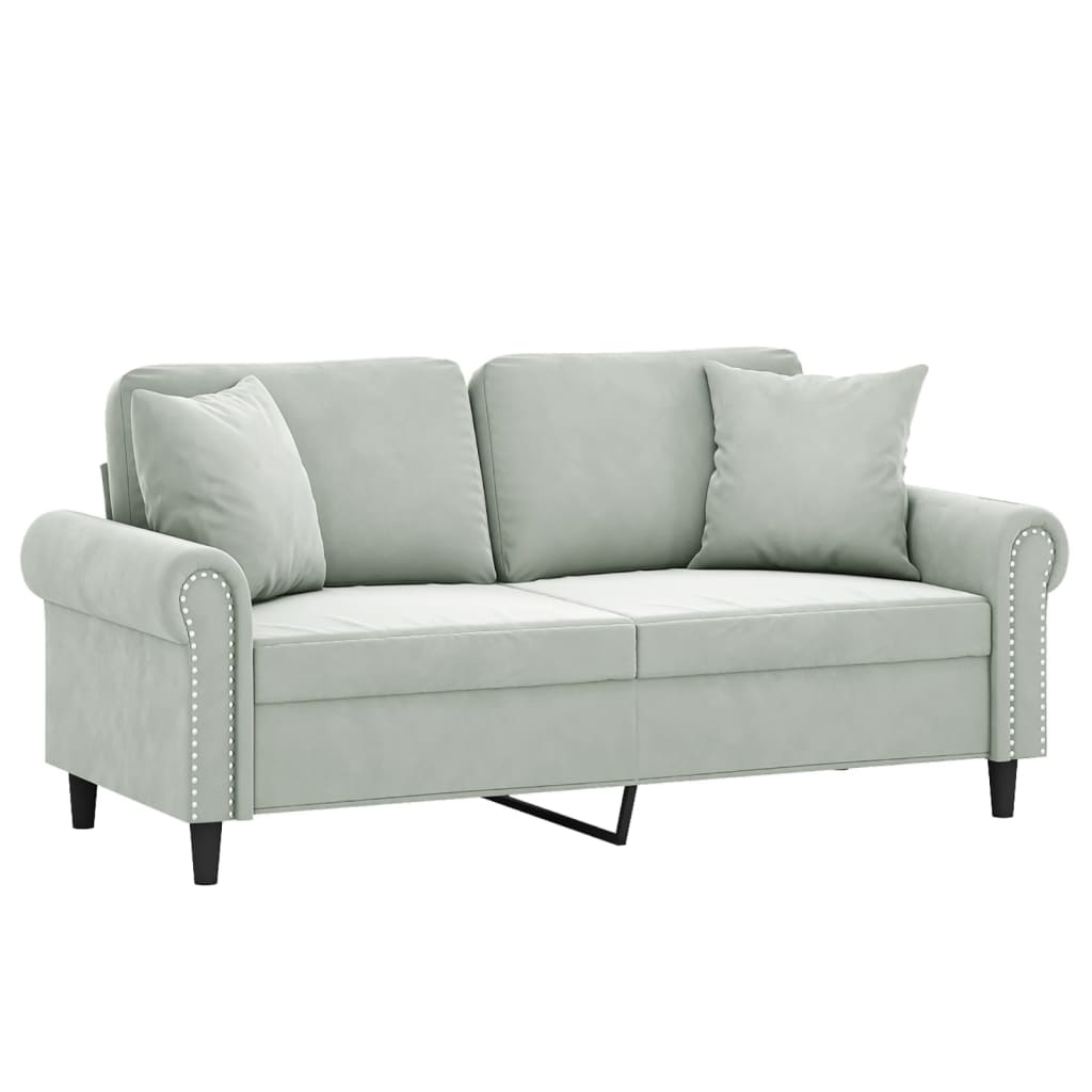 Sofá 2 lugares + almofadas decorativas 140cm veludo cinza-claro