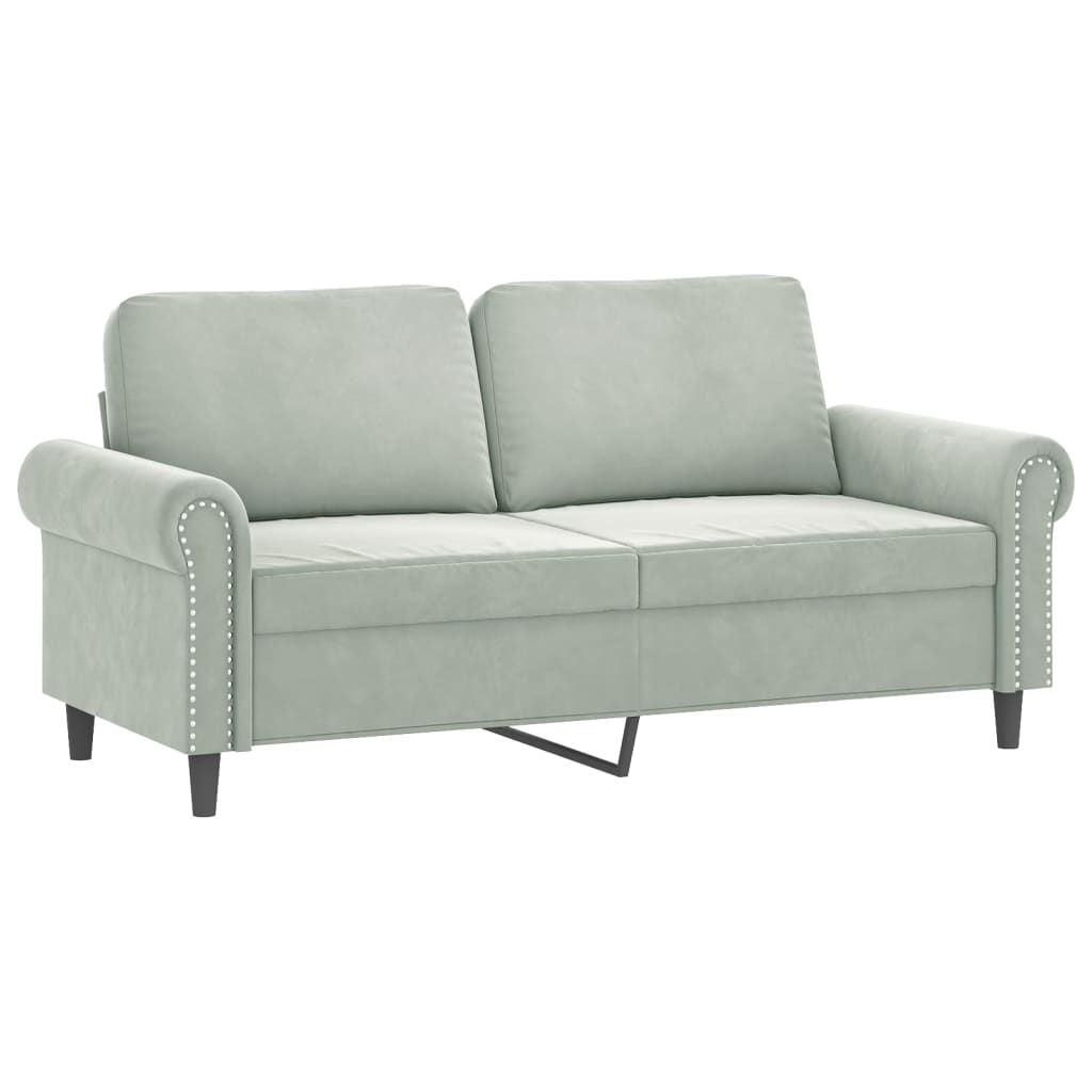 Sofá 2 lugares + almofadas decorativas 140cm veludo cinza-claro