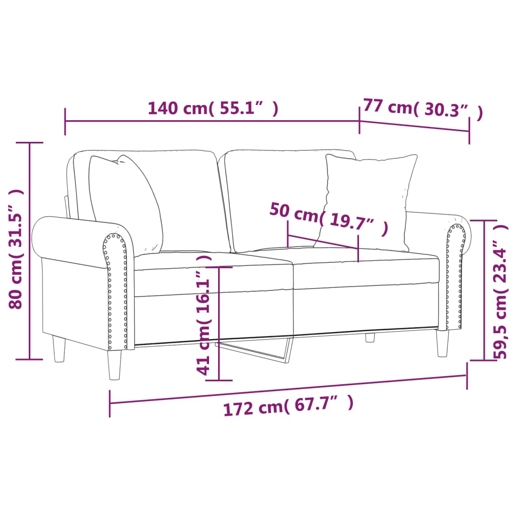 Sofá 2 lugares + almofadas decorativas 140cm veludo cinza-claro