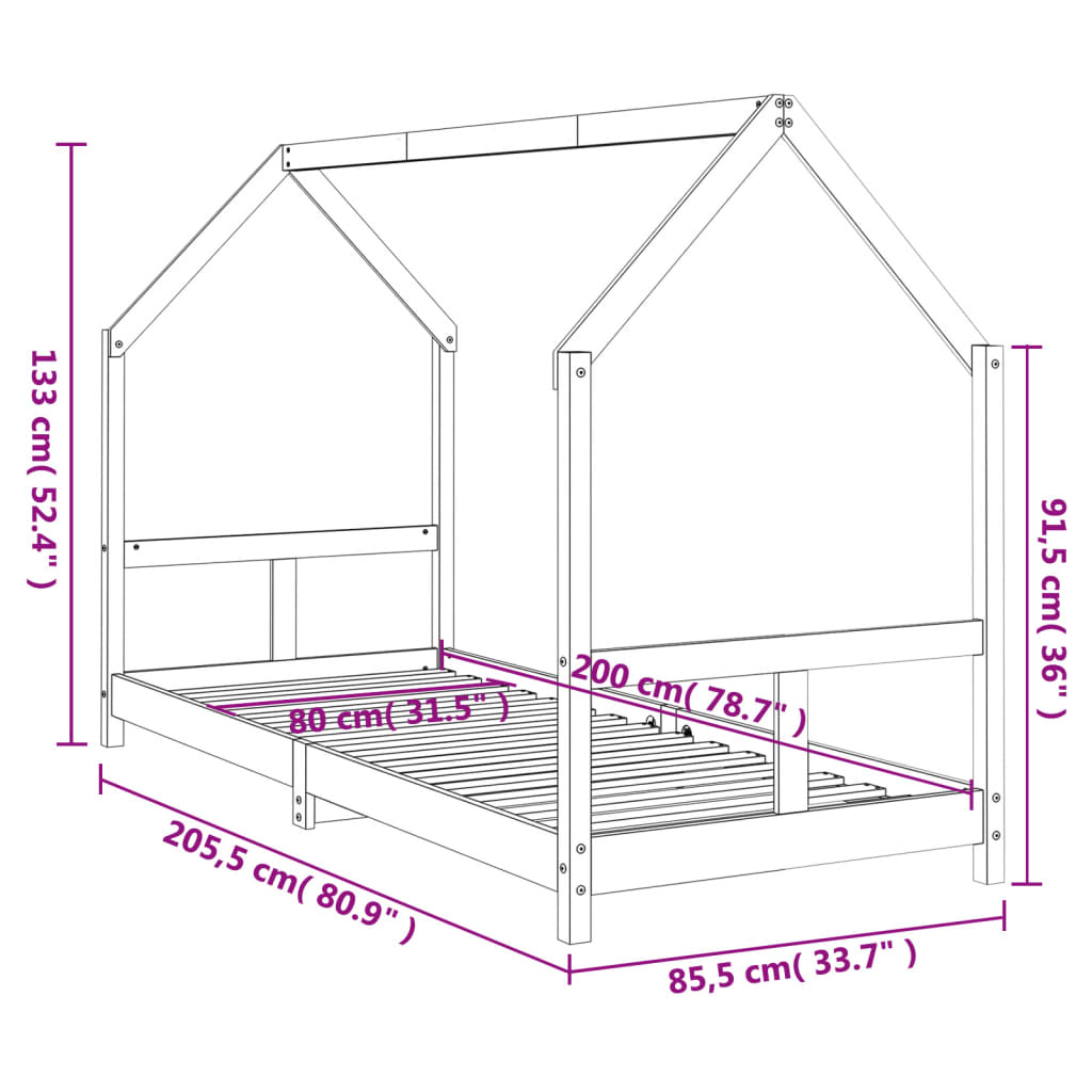 Estrutura de cama infantil 80x200 cm madeira de pinho maciça
