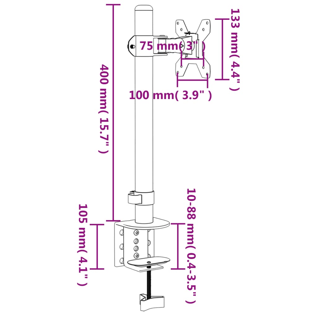 Suporte para monitor VESA 75/100 mm aço preto