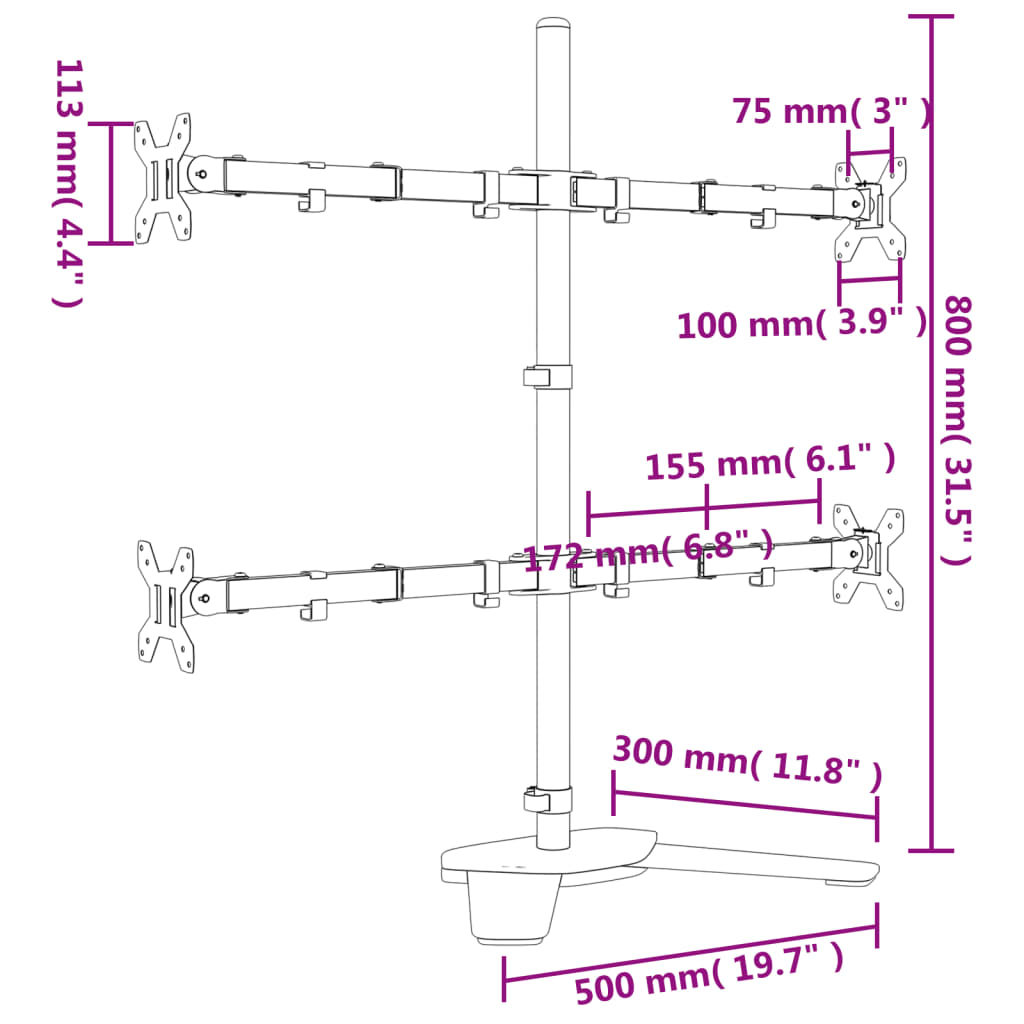 Suporte para monitor VESA 75/100 mm aço preto