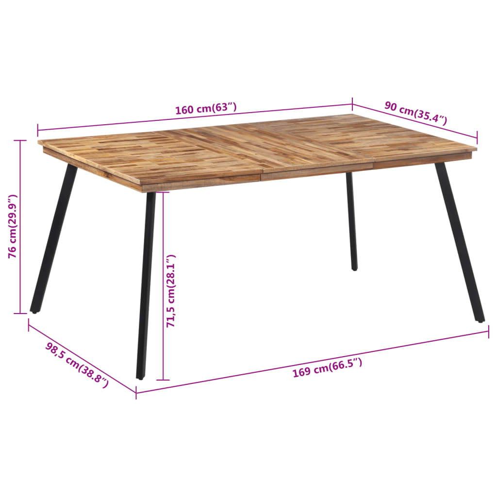 Mesa de jantar 169x98,5x76 cm madeira de teca maciça
