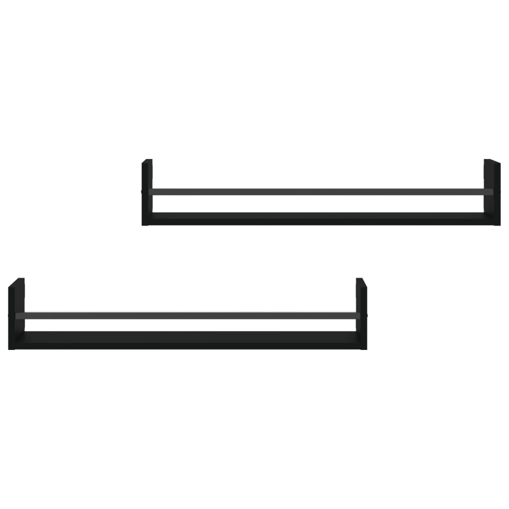 Prateleiras de parede com barras 2 pcs 80x16x14 cm preto