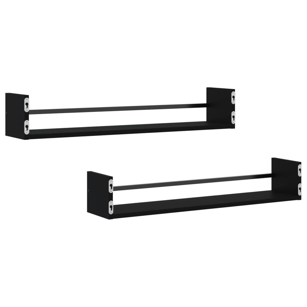 Prateleiras de parede com barras 2 pcs 80x16x14 cm preto