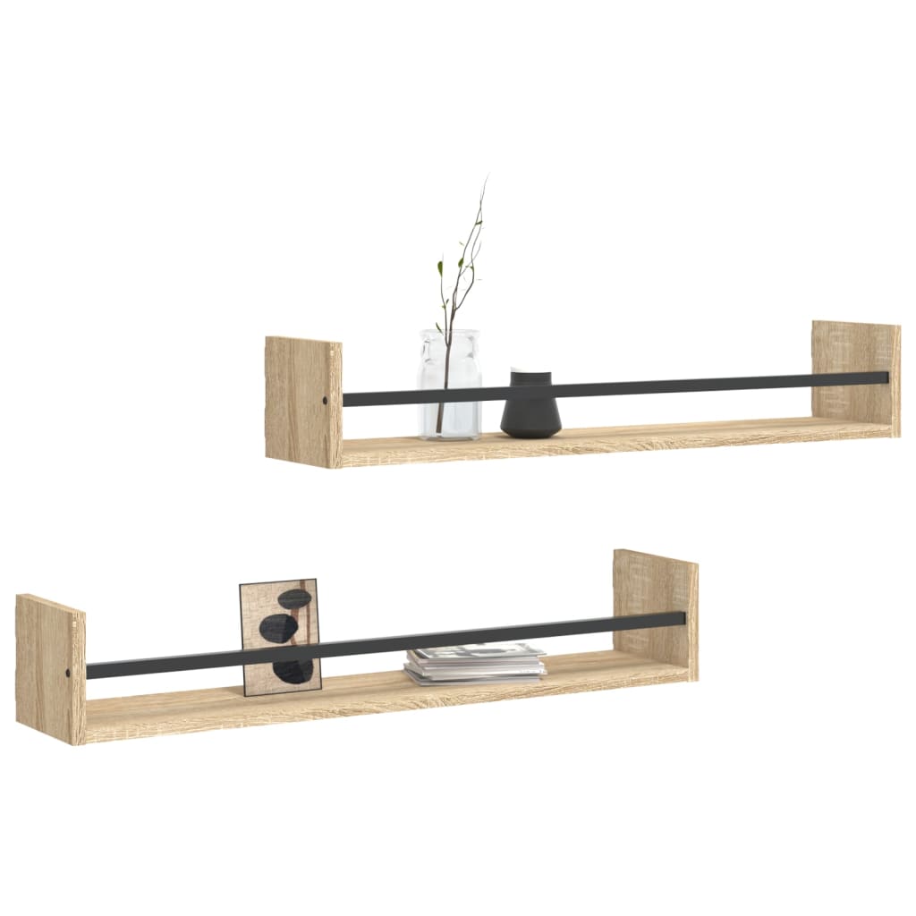 Prateleiras de parede c/ barras 2pcs 80x16x14cm carvalho sonoma