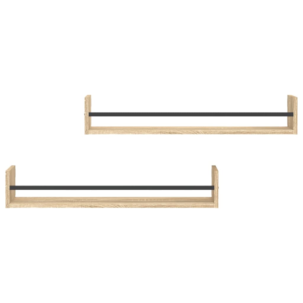 Prateleiras de parede c/ barras 2pcs 80x16x14cm carvalho sonoma