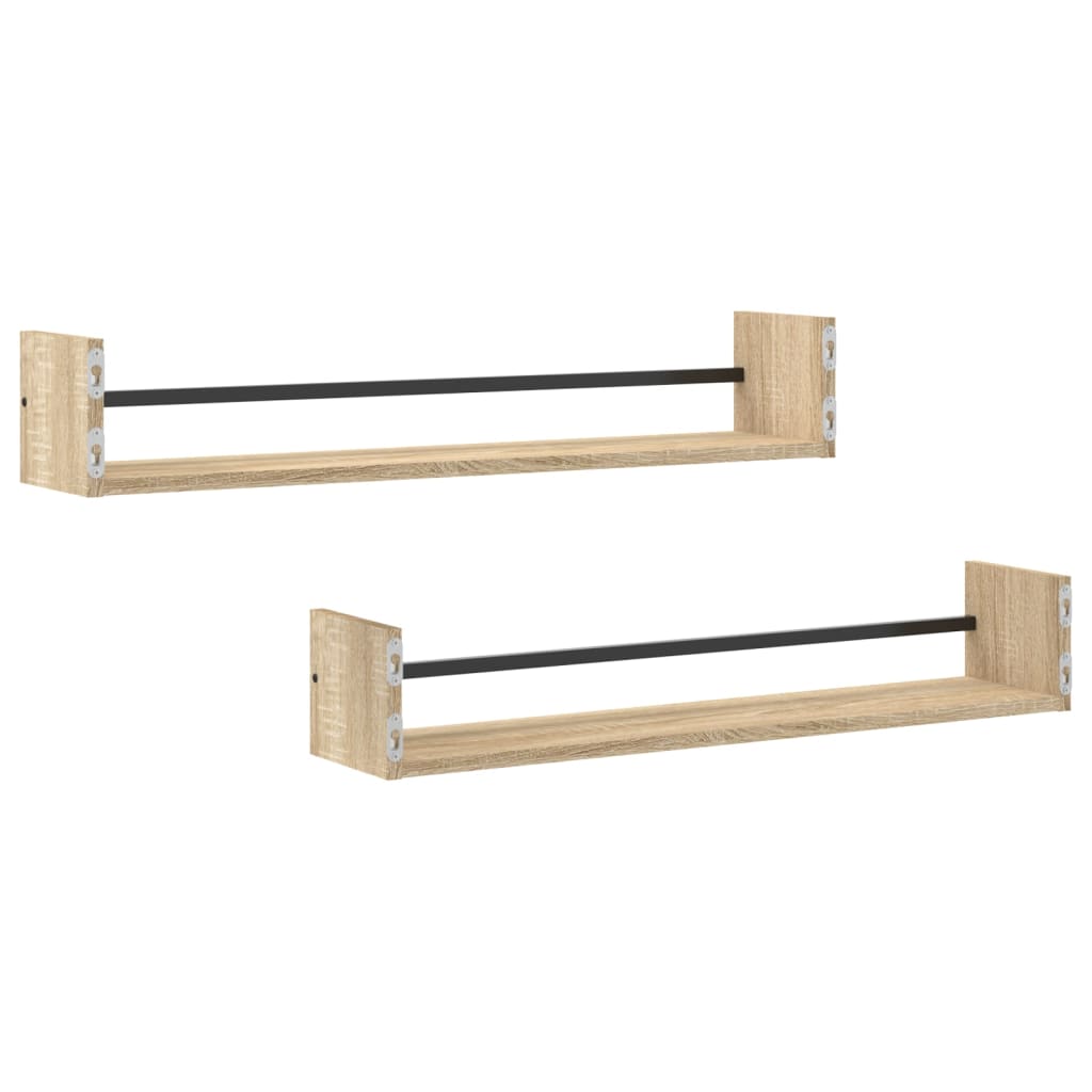 Prateleiras de parede c/ barras 2pcs 80x16x14cm carvalho sonoma