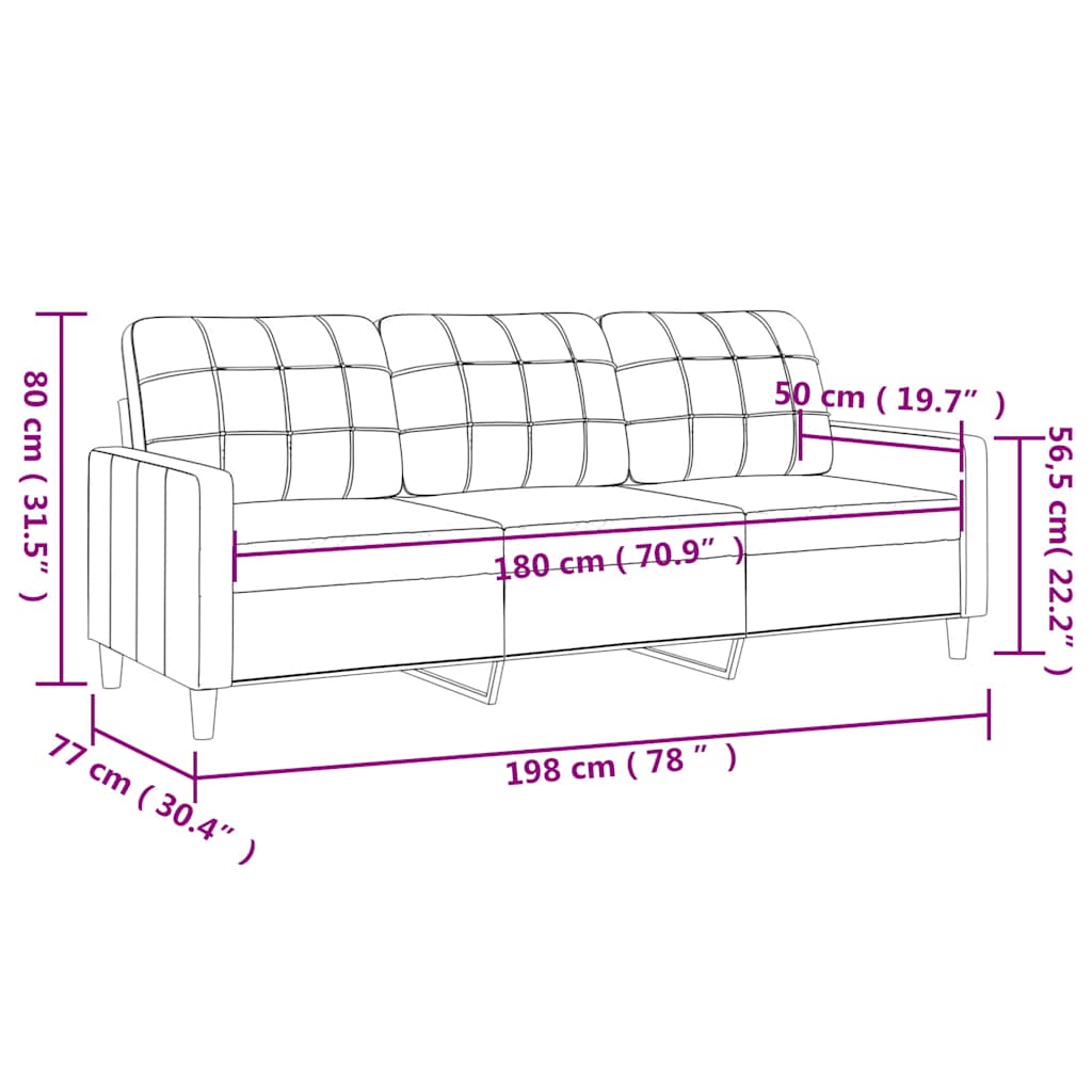 Sofá de 3 lugares 180 cm tecido cinza-claro