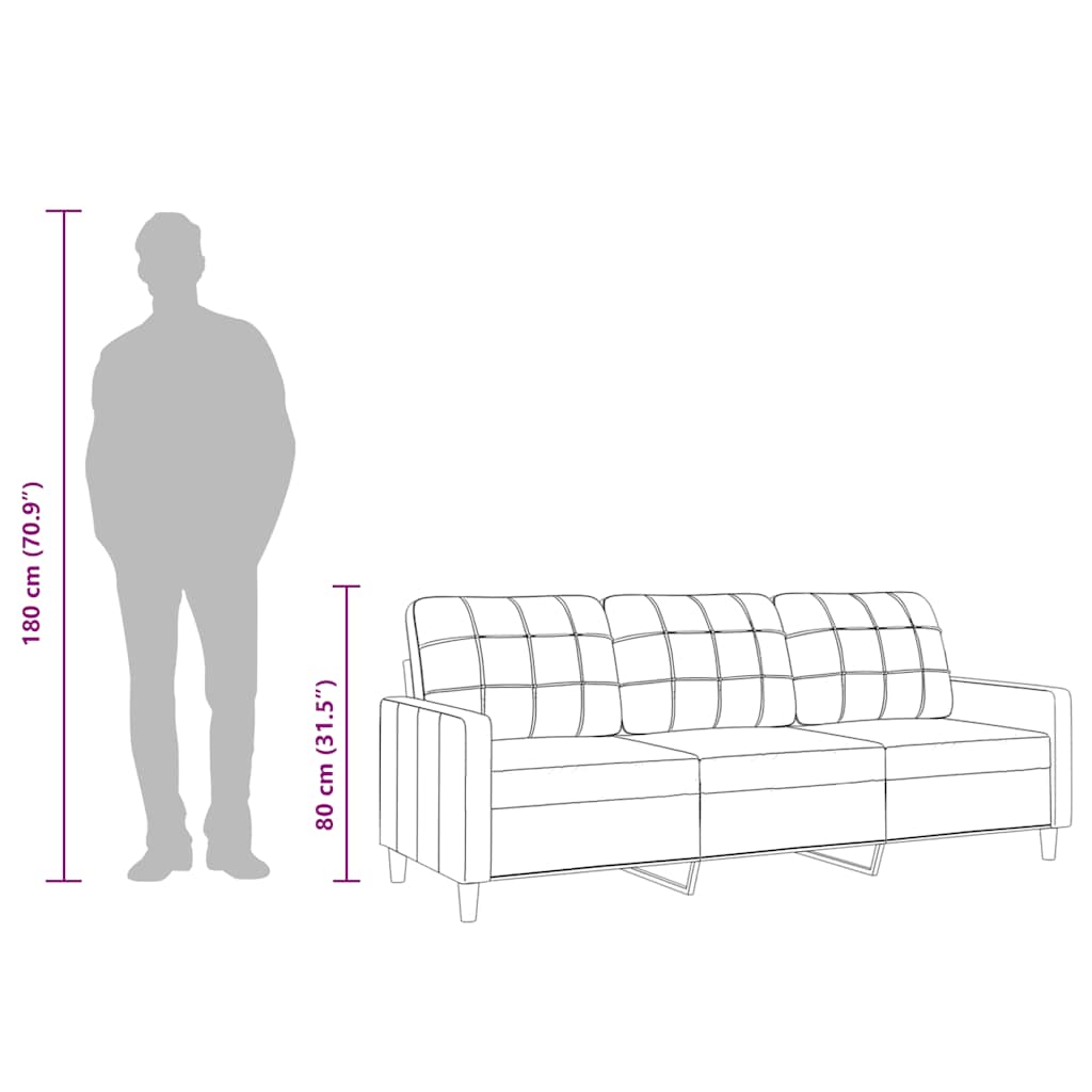 Sofá de 3 lugares 180 cm tecido cinza-claro