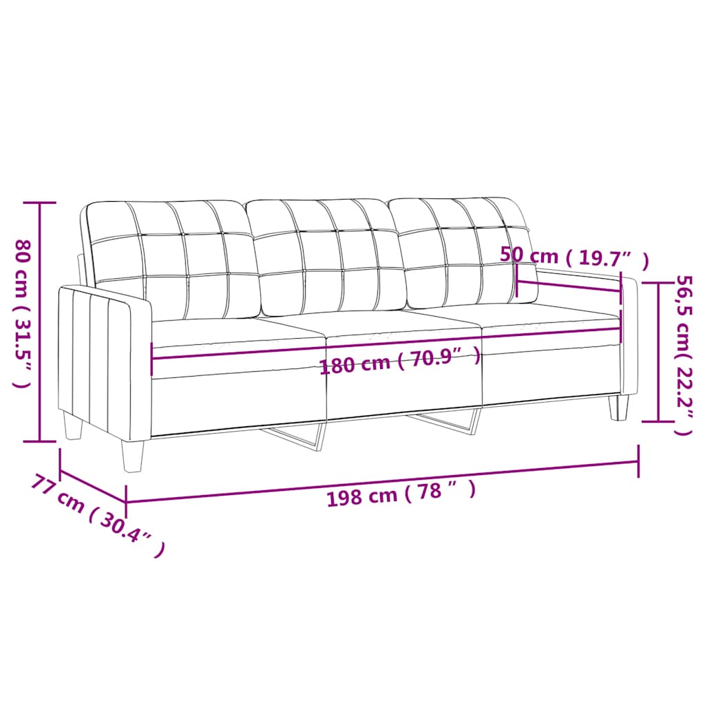 Sofá de 3 lugares 180 cm couro artificial cor creme