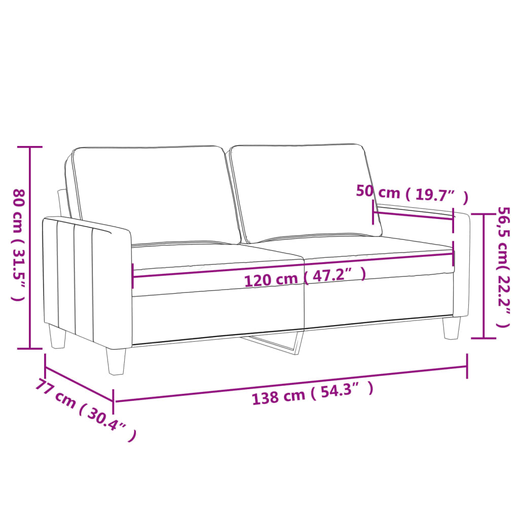 Sofá de 2 lugares 120 cm couro artificial cor cappuccino