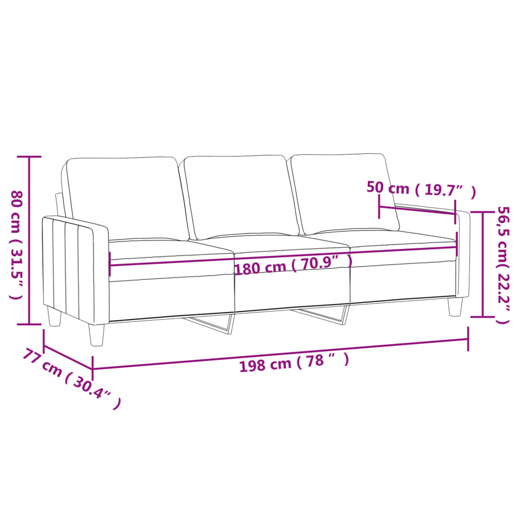 Sofá de 3 lugares 180 cm couro artificial cinza