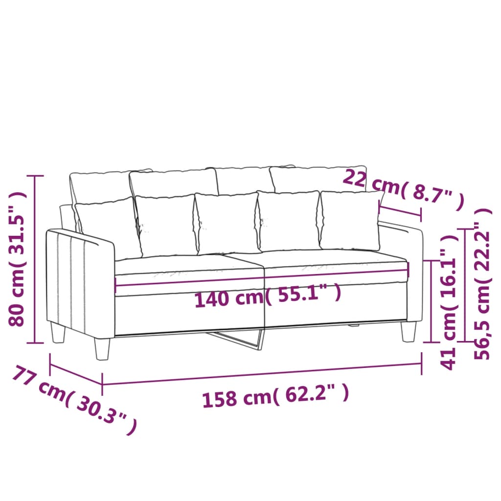 Sofá de 2 lugares em tecido 140 cm cinzento-claro