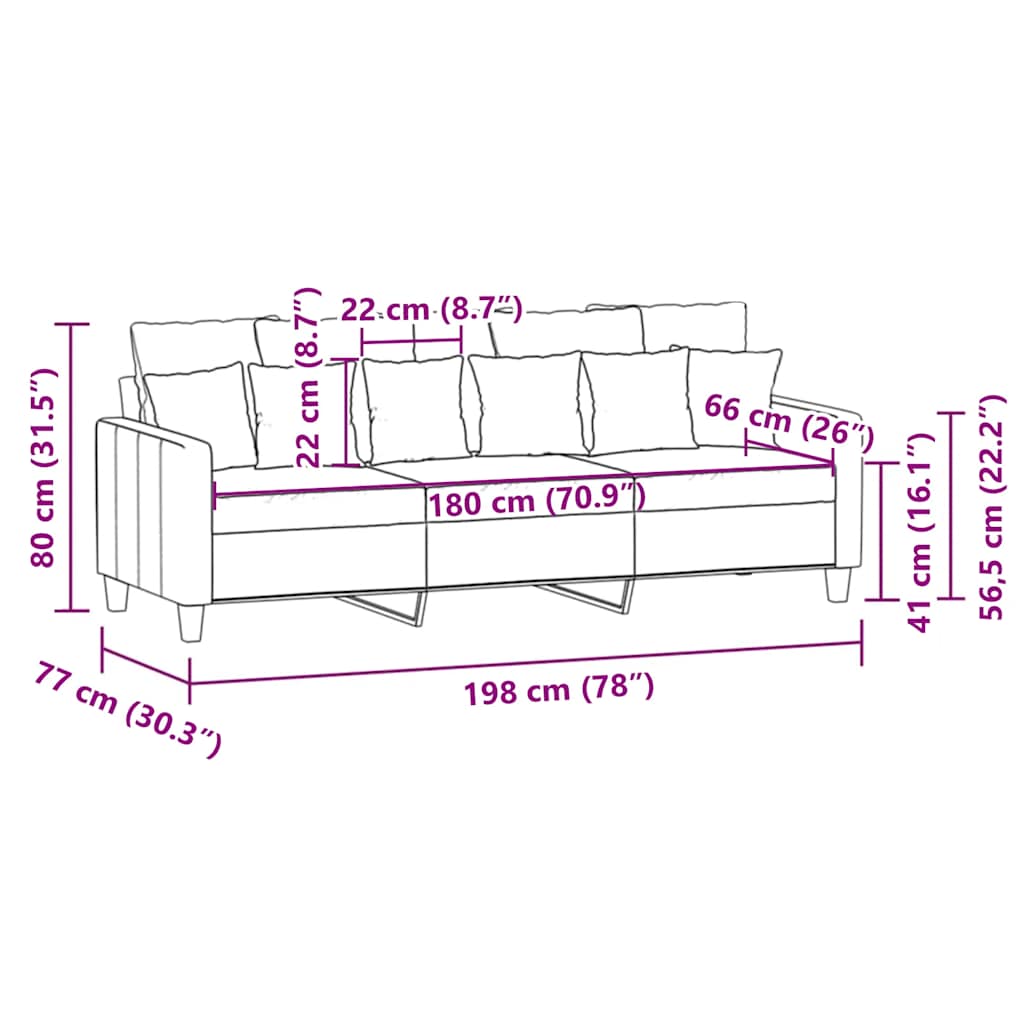Sofá de 3 lugares 180 cm tecido cinza-escuro