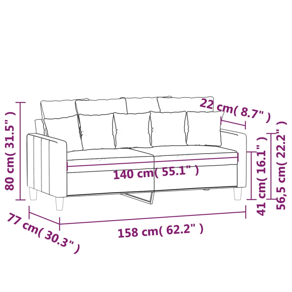 Sofá de 2 lugares 140 cm veludo cinza-escuro