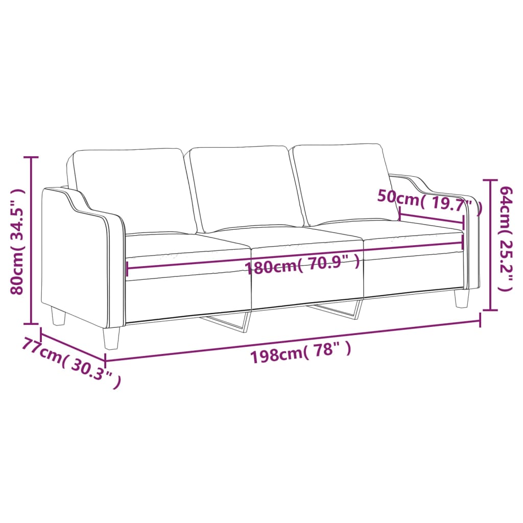 Sofá de 3 lugares 180 cm tecido cinza-claro