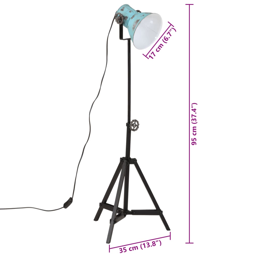 Candeeiro de pé 25 W 35x35x65/95 cm E27 azul desgastado
