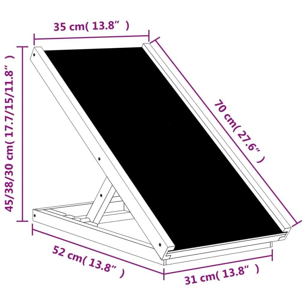 Rampa para cães 70x35 cm madeira de abeto maciça cinzento