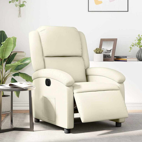 Poltrona reclinável elétrica couro artificial cor creme
