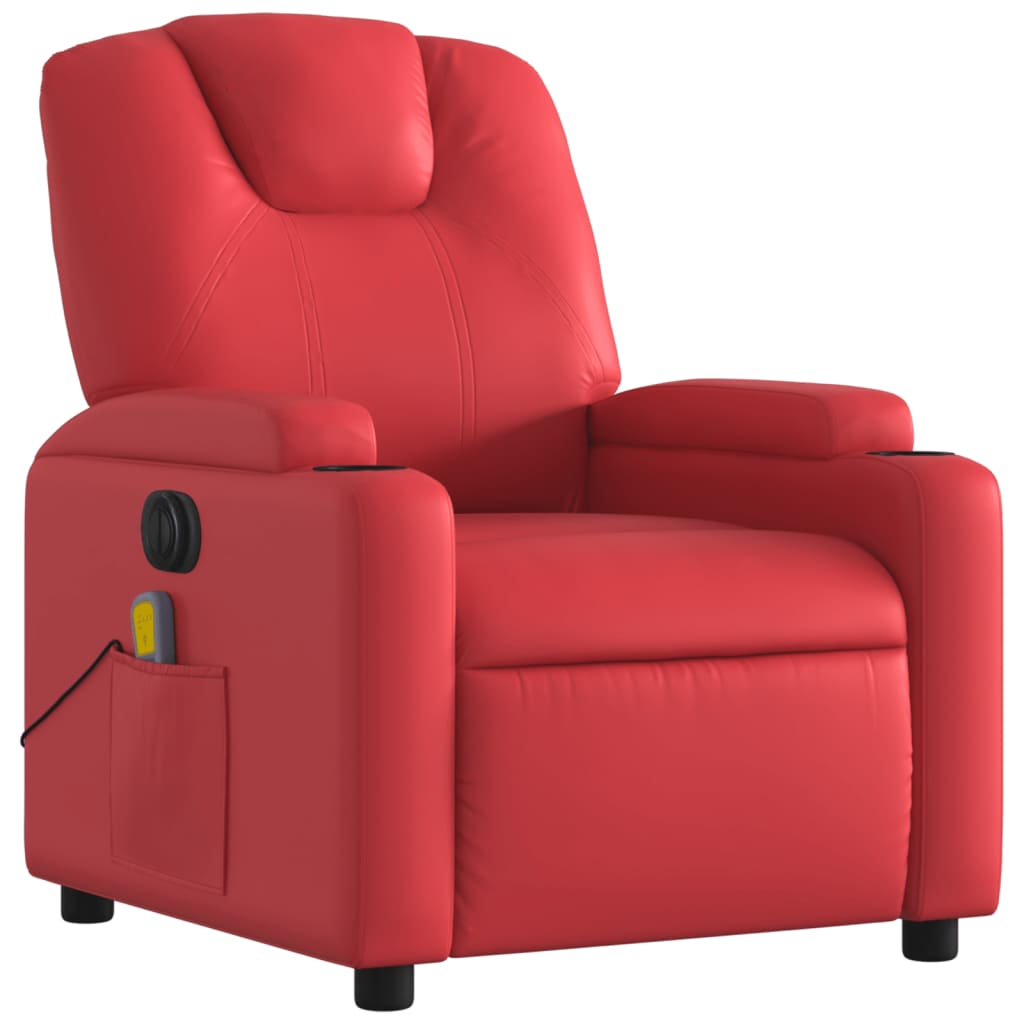 Poltrona massagens reclinável elétrica couro artif. vermelho
