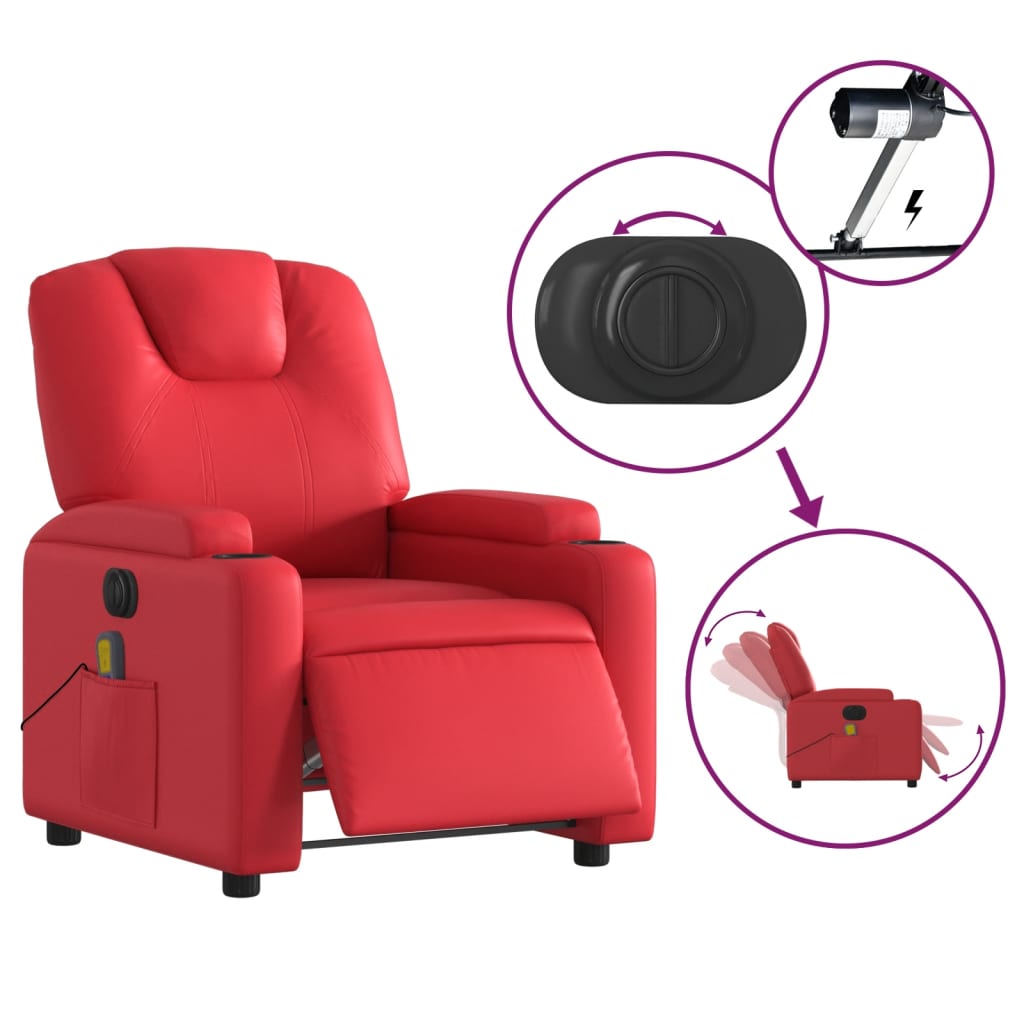 Poltrona massagens reclinável elétrica couro artif. vermelho