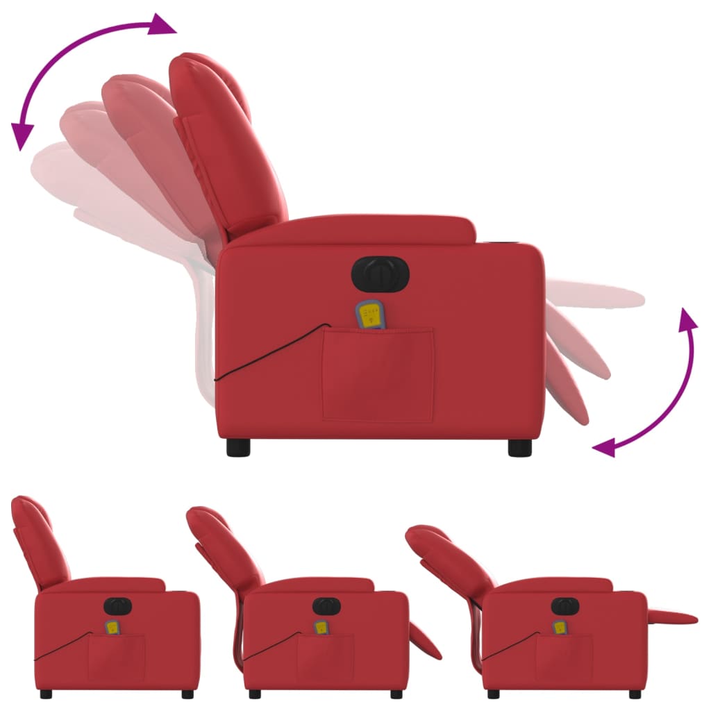 Poltrona massagens reclinável elétrica couro artif. vermelho
